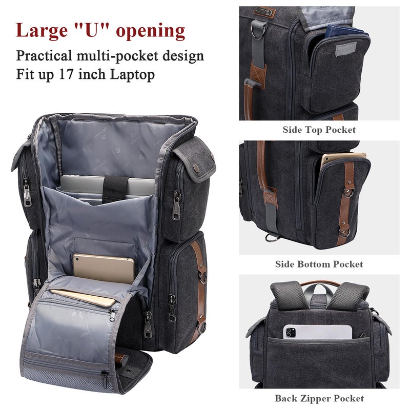 WITZMAN Travel Backpack for Men and Women Carry On Canvas Backpack Duffel Bag for Airplanes Fit 17 Inch Laptop (6661 canvas black) - Image 5